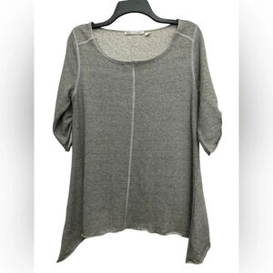 Sno Skins Tunic Size Medium Gray Terry Cloth Roll Tab 3/4 Sleeve